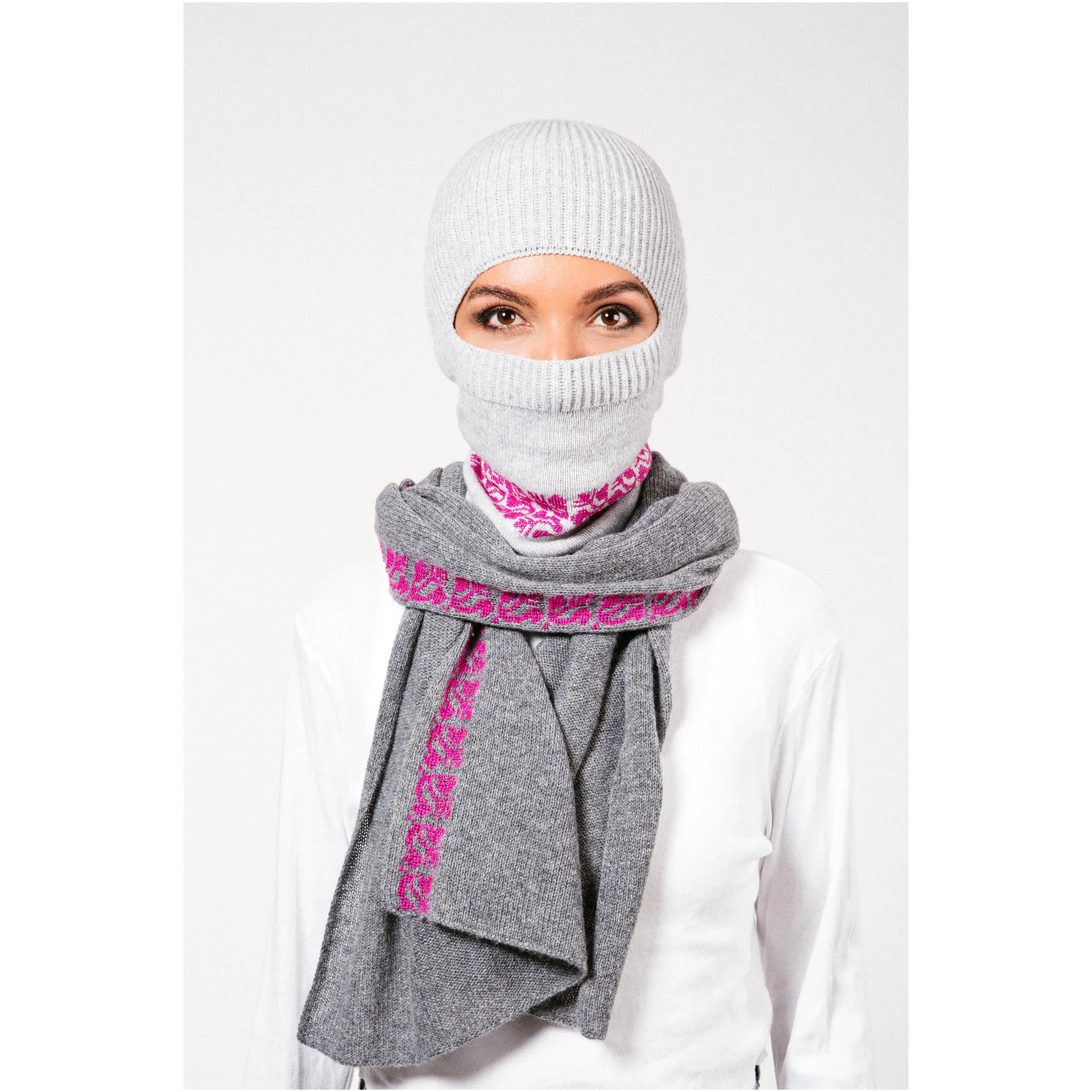 LIGHT GRAY CASHMERE BALACLAVA/BEANIE