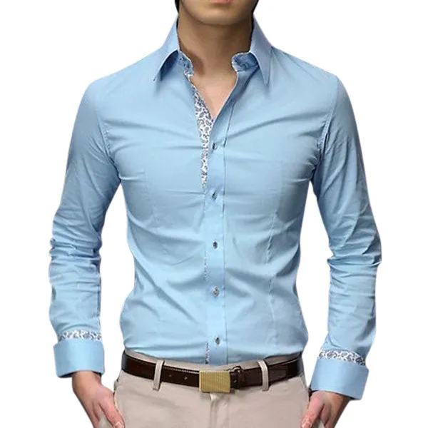 Long Sleeve Solid Color Designer Dress Shirt for Men Slim Fit Business Casual