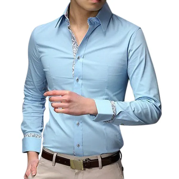 Long Sleeve Solid Color Designer Dress Shirt for Men Slim Fit Business Casual