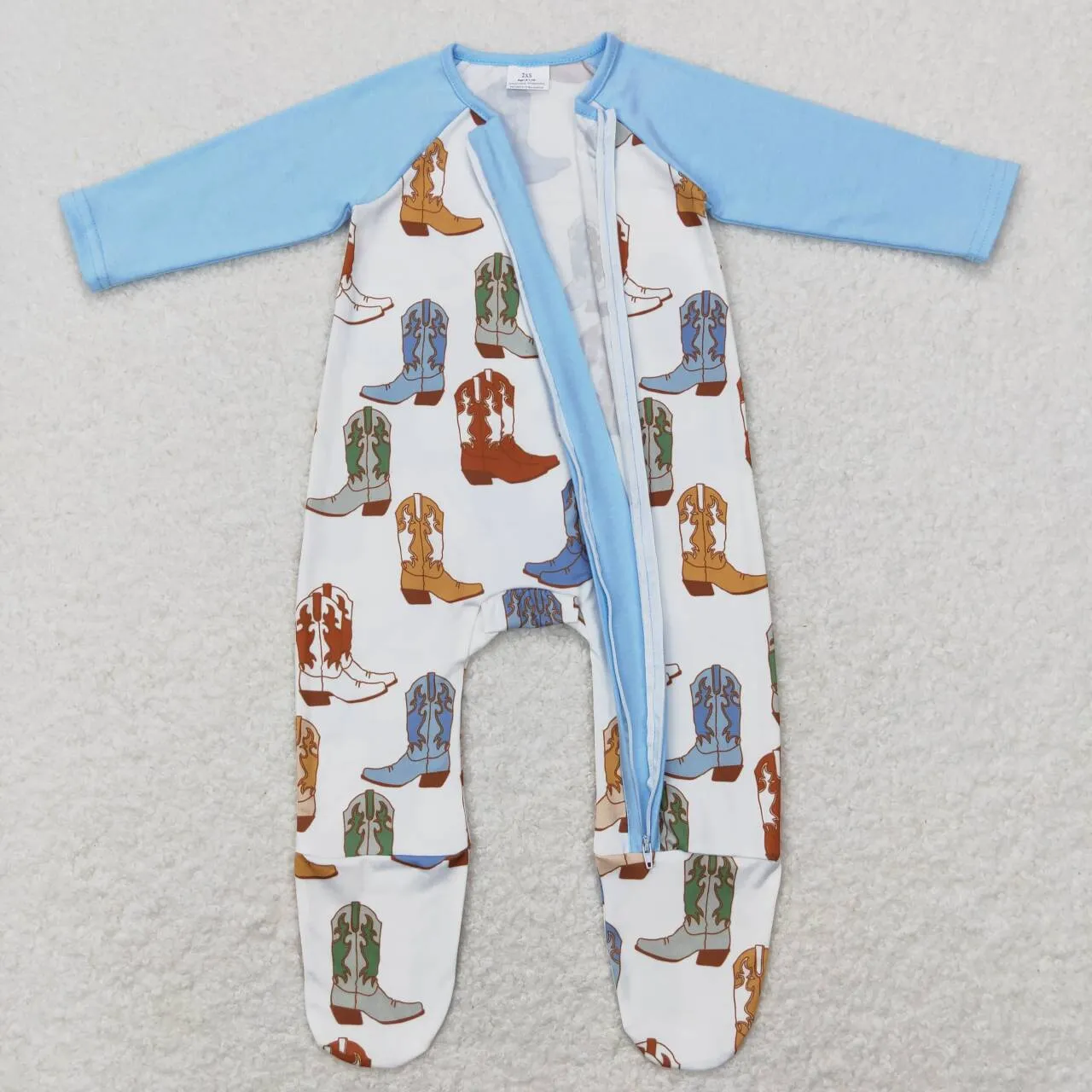 LR0853 baby boy clothes cowboy boots boy summer zipper romper