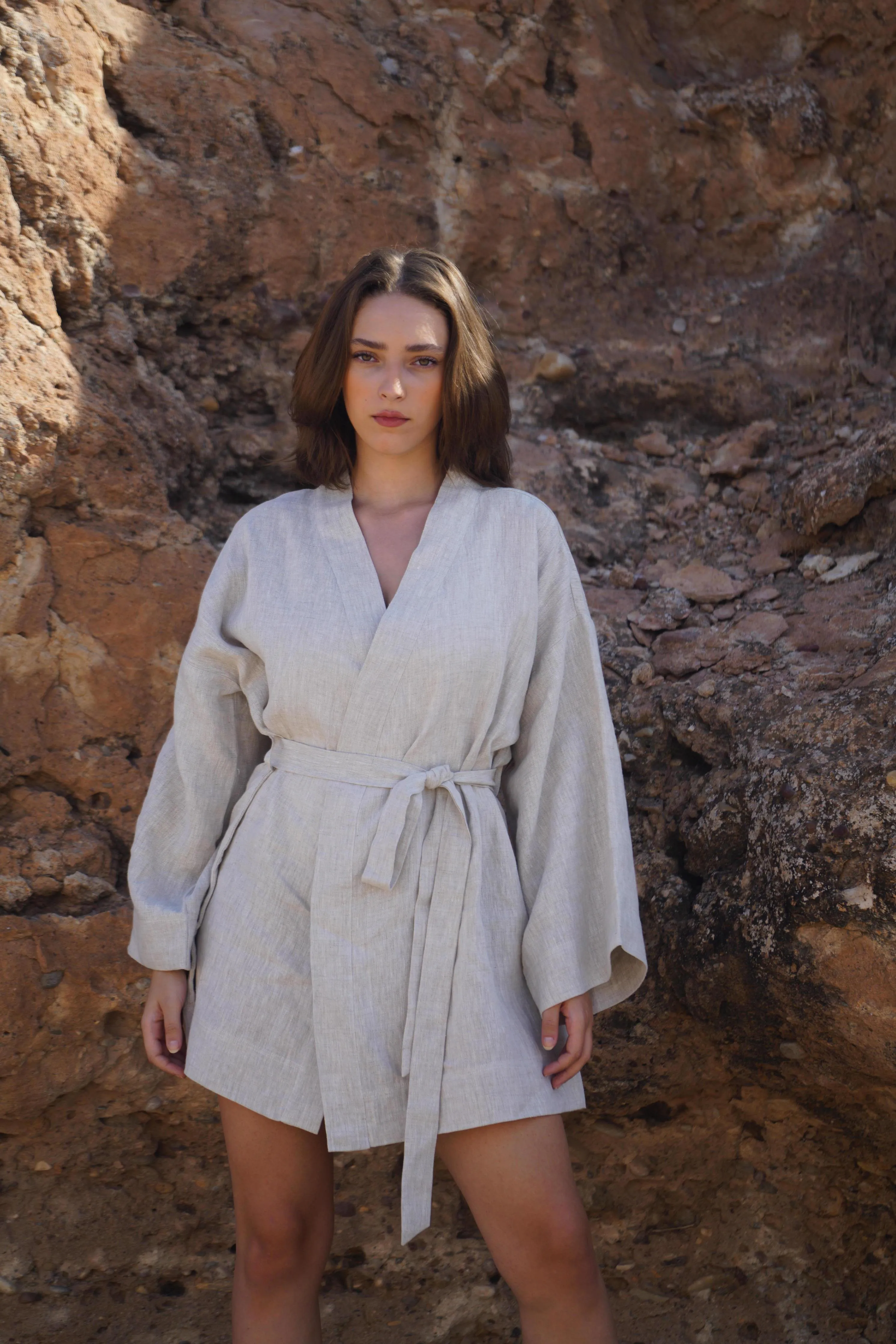 MAISON BEIGE KIMONO EN LIN - "KARMA"