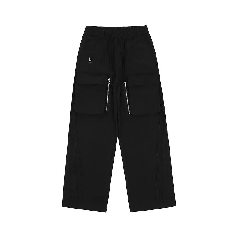 Man Fall Outfits Cargo Pants Solid Color Straight Loose Cargo Pants Male Ankle-Tied Casual Trousers