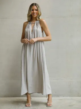 'MARIA' ROPE DETAIL RUCHED NECK MAXI DRESS STONE