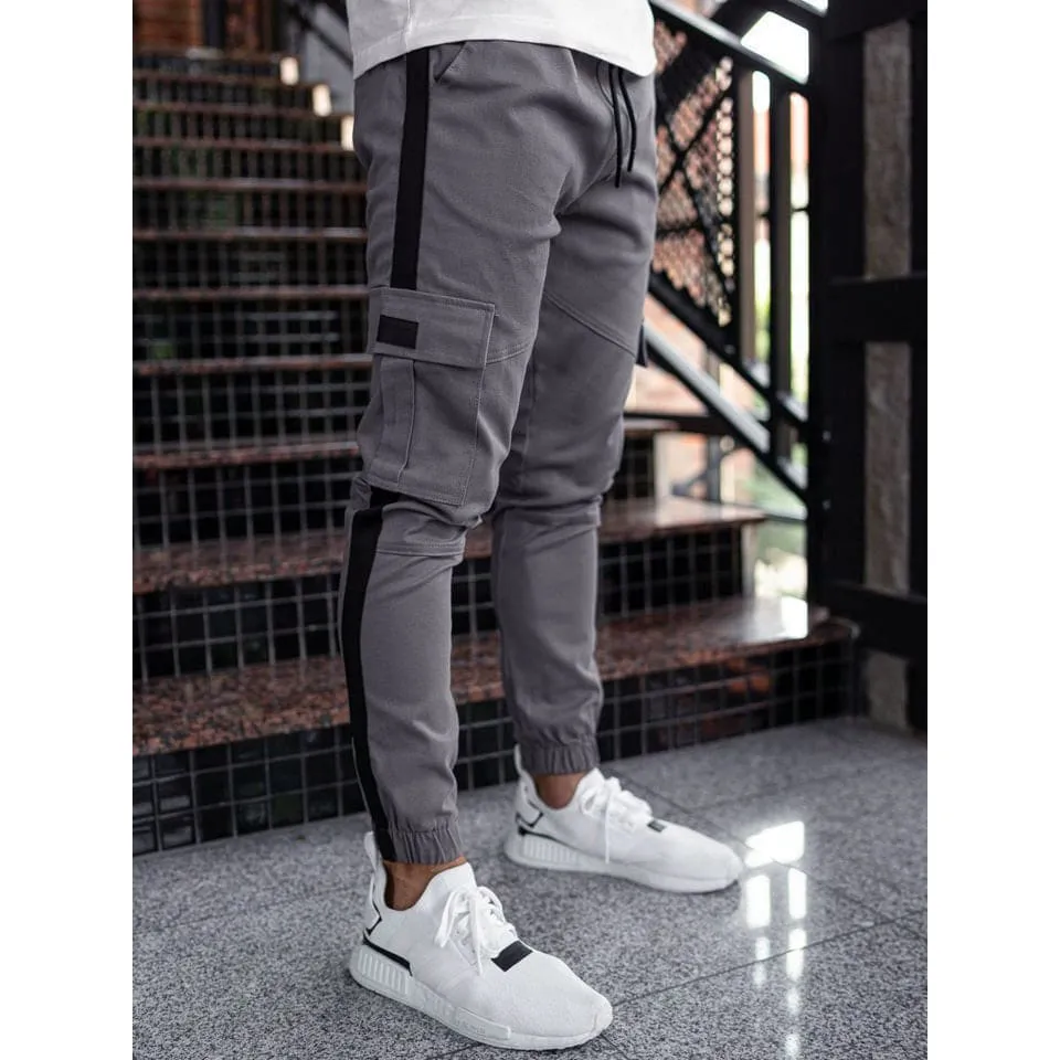 Men Side Stripe Drawstring Waist Cargo Jogger Pants