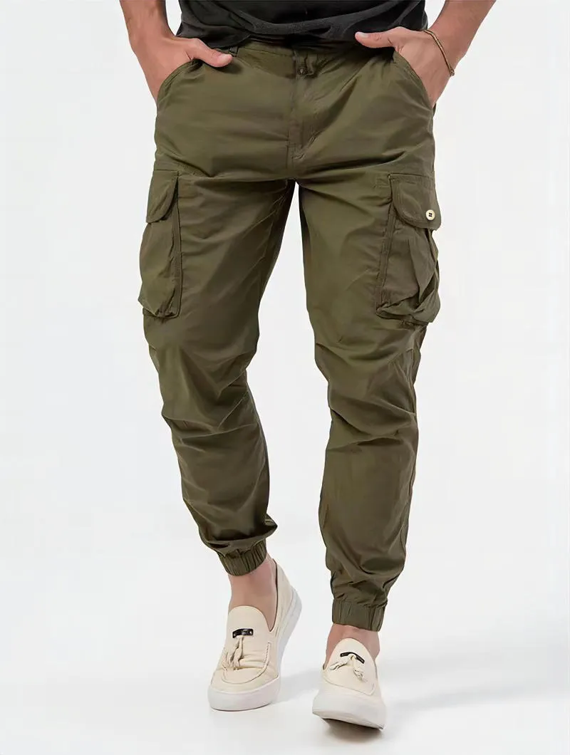 Men's Cargo Trousers With Three-dimensional Pockets Solid Color Casual Pants