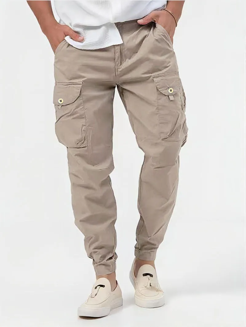 Men's Cargo Trousers With Three-dimensional Pockets Solid Color Casual Pants