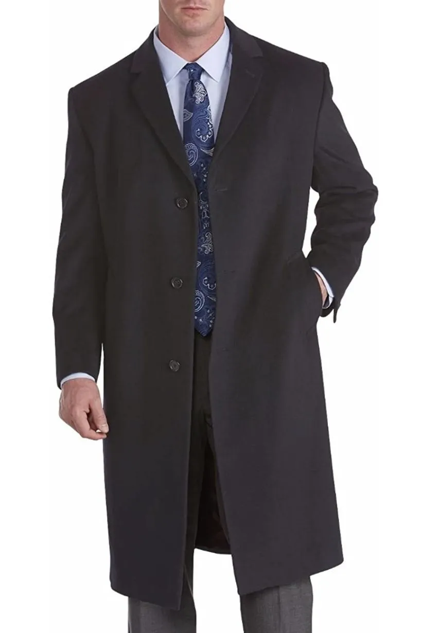 Men's Charcoal Wool Winter Coat - 45" Length Overcoat