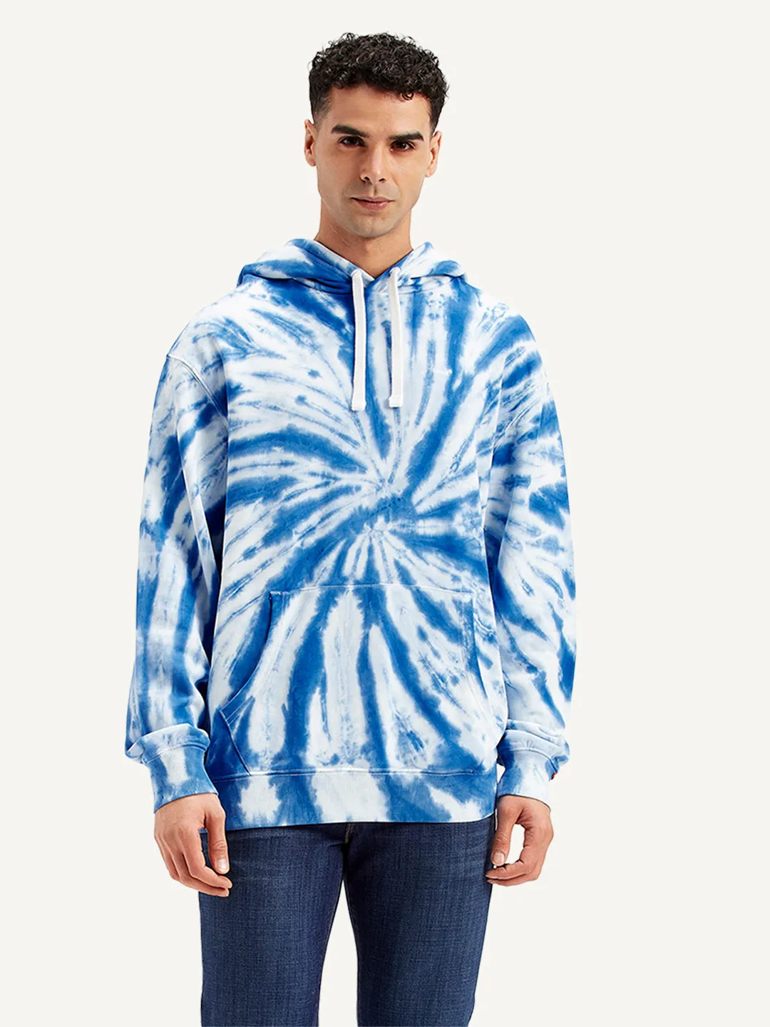 Men's Tie-Dye Blue Hooded Sweatshirt