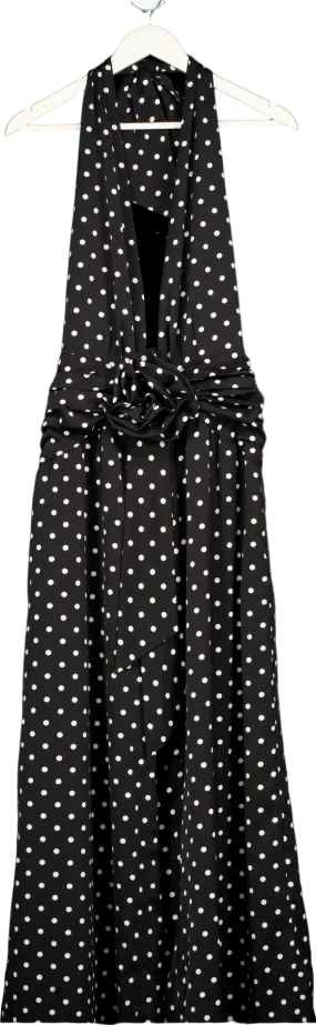 Miss Circle Black Polka Dot Halter Maxi Dress UK 10