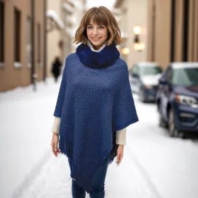 Musala - Knitted Silver Thread Poncho - Navy