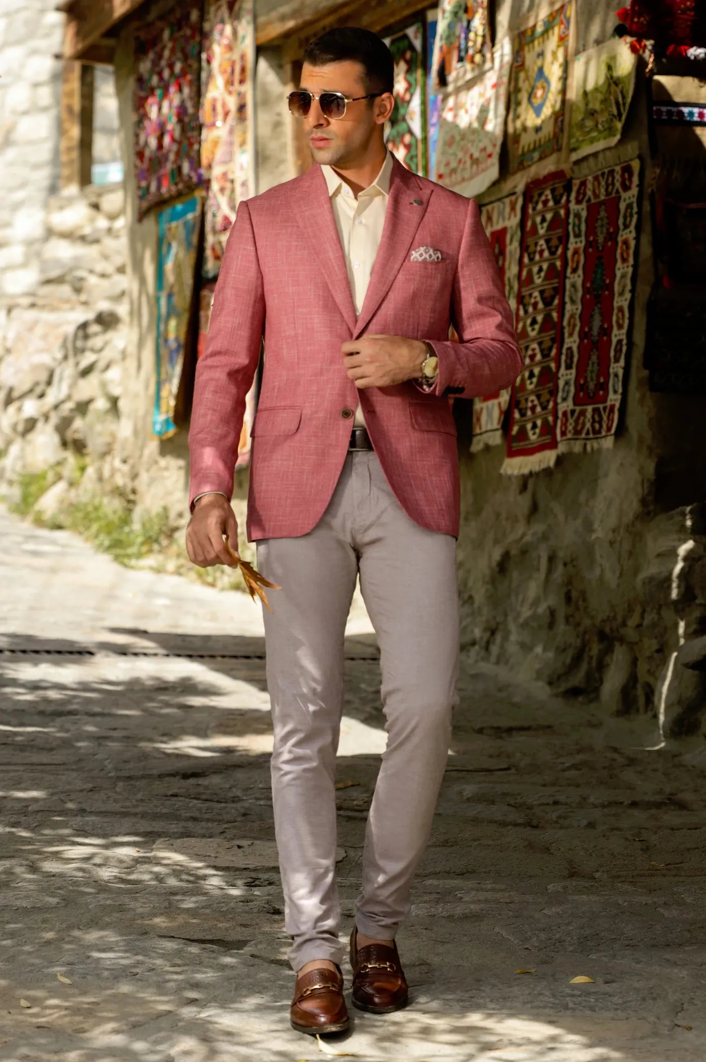 Pink Check Blazer for Men