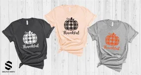 Plaid Pumpkin Thankful Super Soft Cotton Comfy T-Shirt