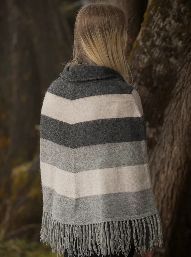 Poncho with lines in gray tones for Women