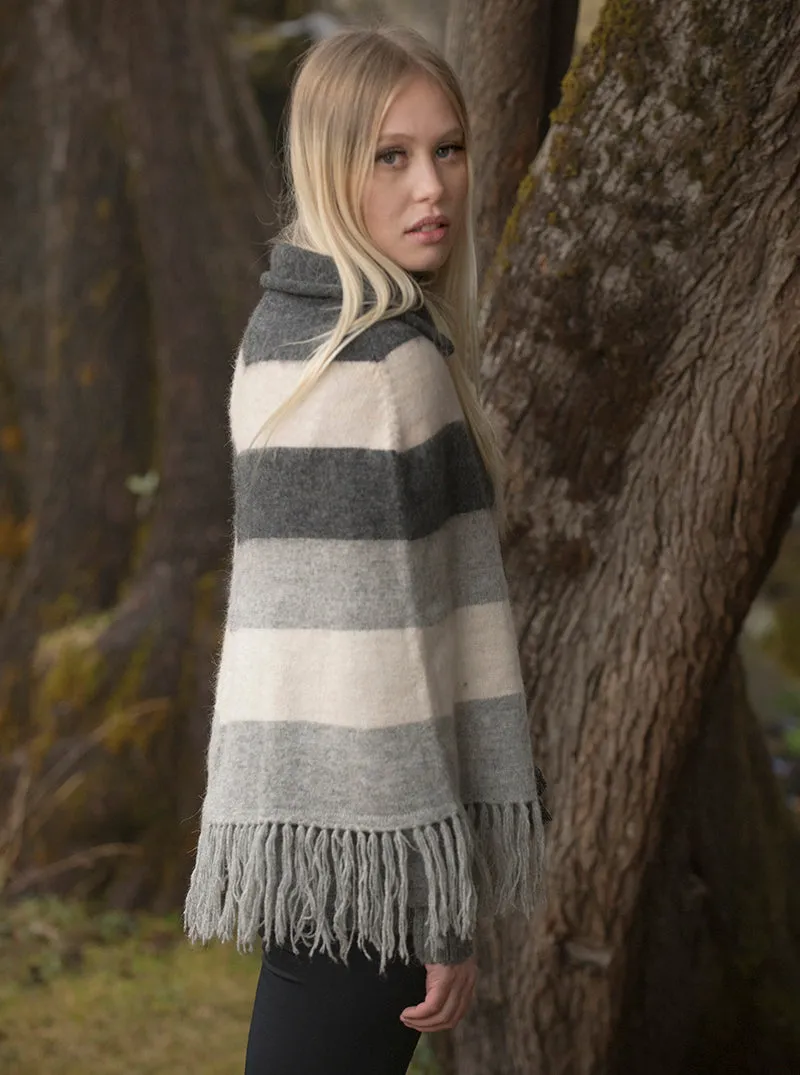 Poncho with lines in gray tones for Women