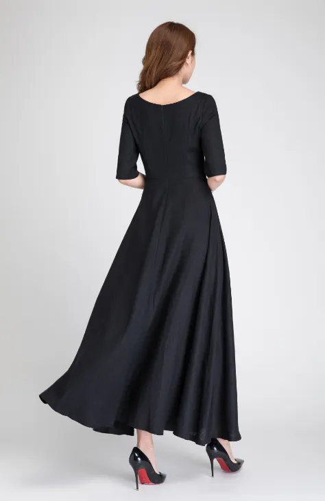 prom dress long, black linen dress, formal dress, maxi dress black, prom dress long 1893