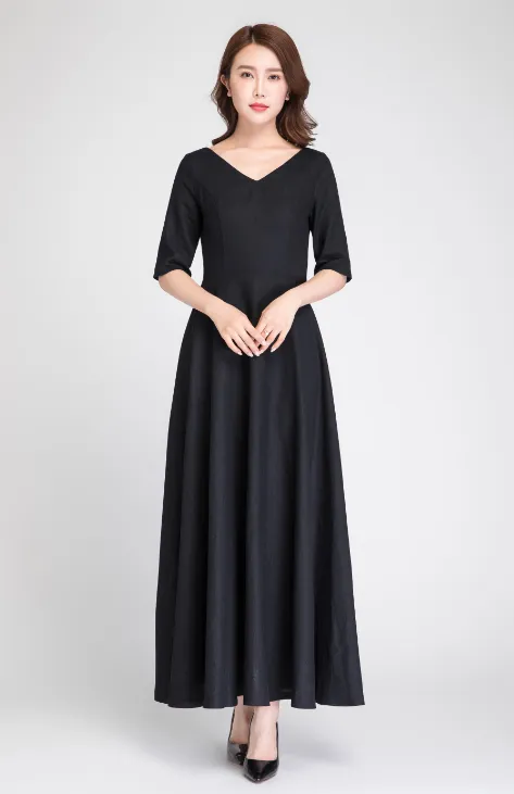 prom dress long, black linen dress, formal dress, maxi dress black, prom dress long 1893