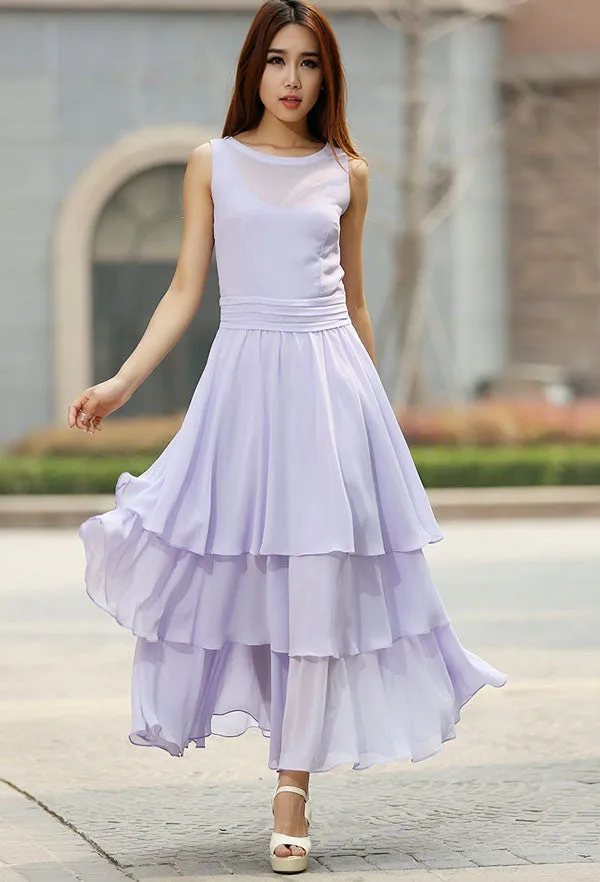 Purple dress woman chiffon maxi dress prom dress wedding dress (929)