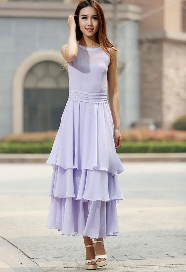 Purple dress woman chiffon maxi dress prom dress wedding dress (929)