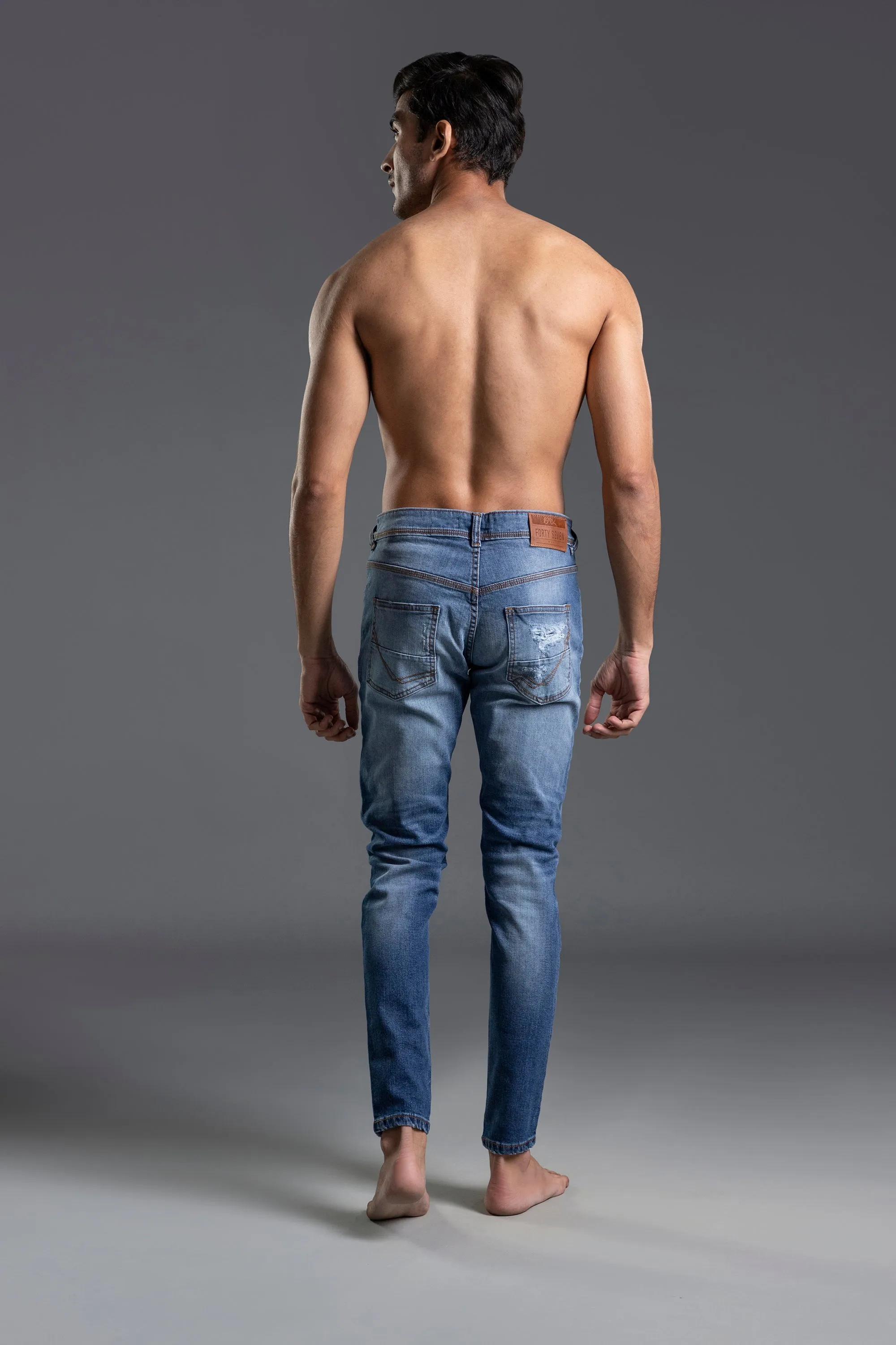 Ripped Mid Rise Skinny Denim Jeans (Light blue)