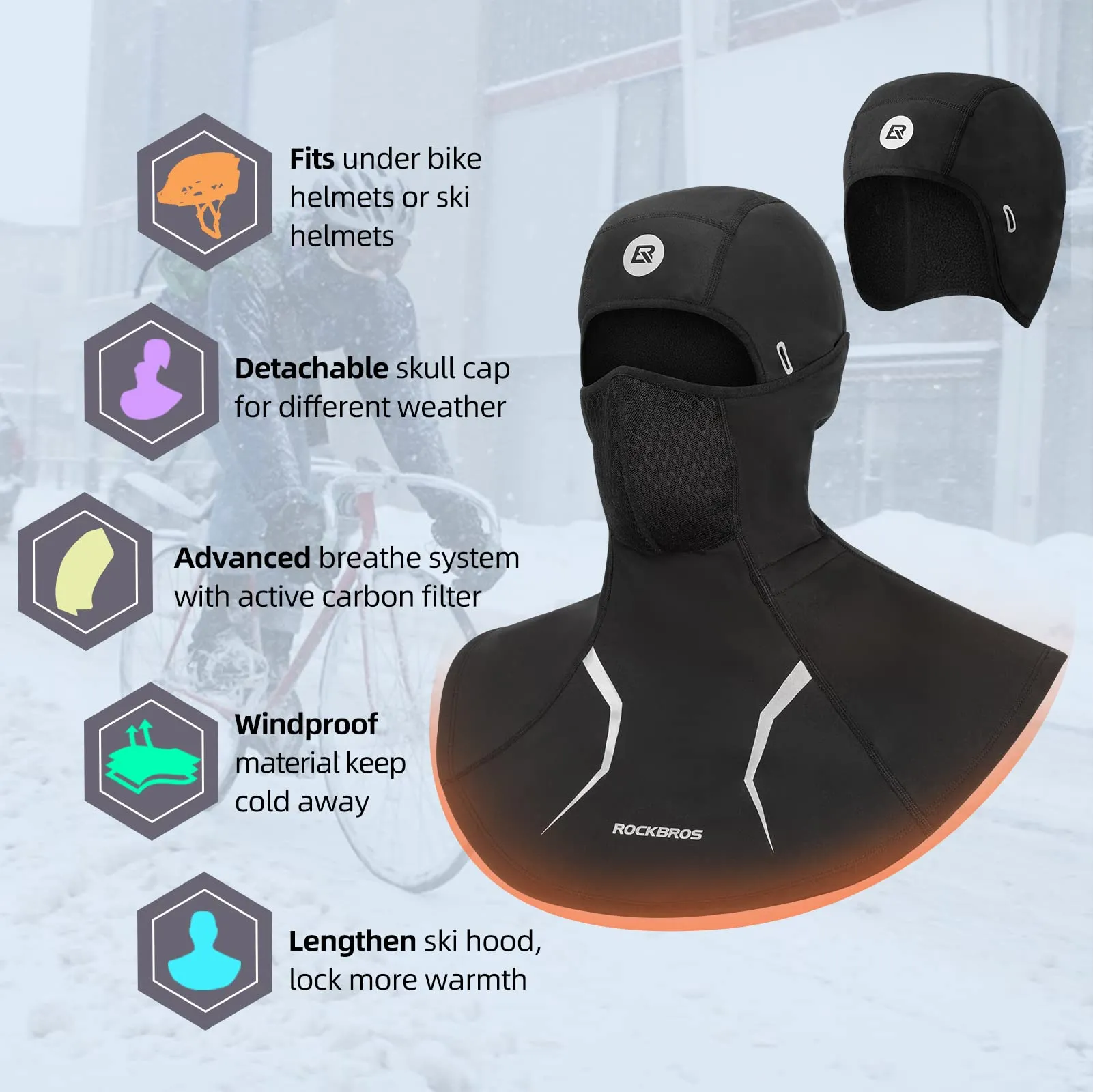 ROCKBROS Thermal Ski Mask, Windproof Fleece Balaclava for Cold Weather, Ski Face Mask for Men