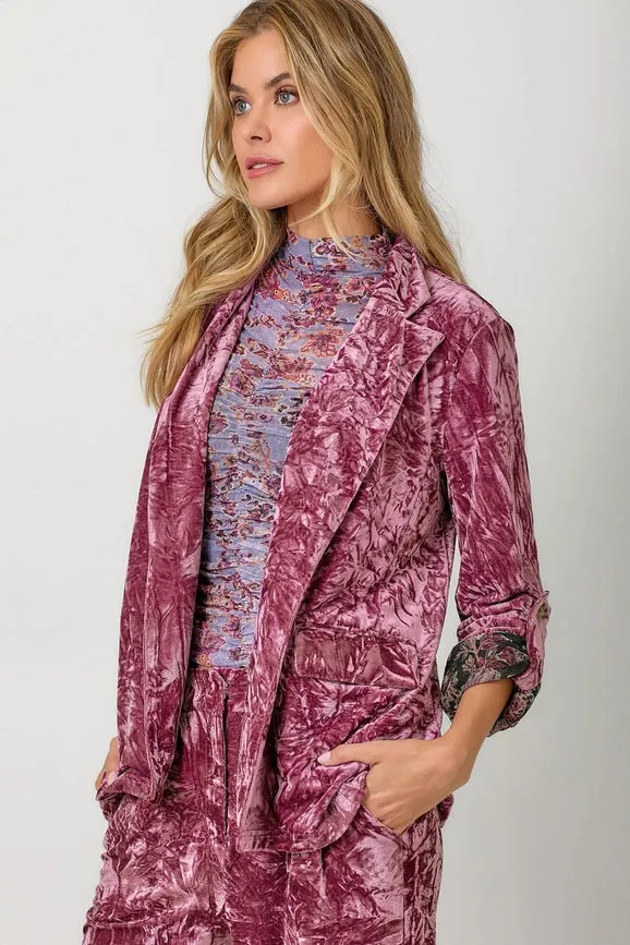 Rolled Sleeve Velvet Blazer Berry