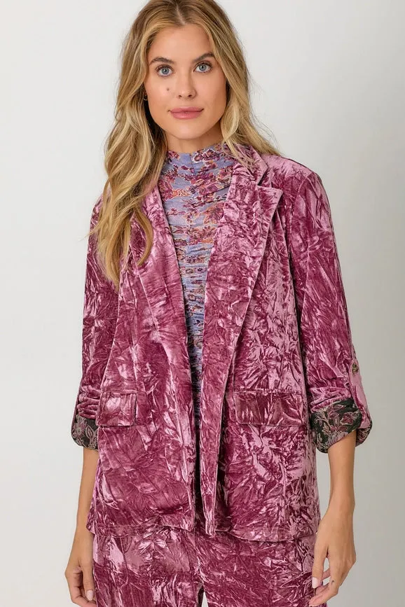 Rolled Sleeve Velvet Blazer Berry