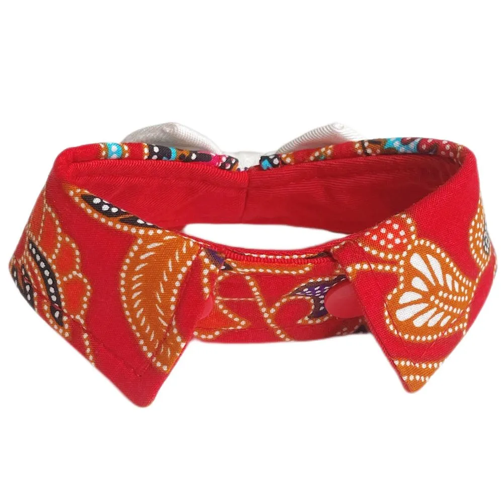 RuffCo Handcrafted Bowtie Button Collar For Cats & Dogs (Red Batik)