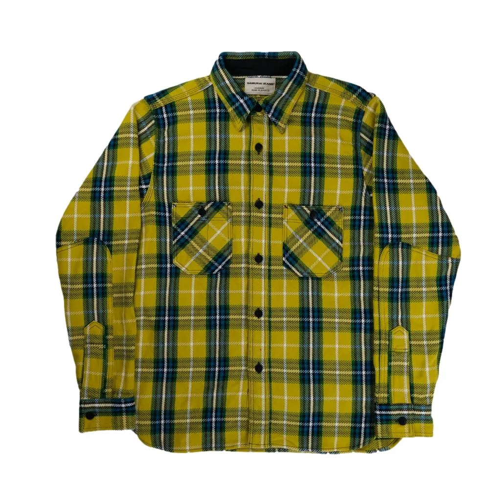 Samurai Jeans SIN24-02 Heavyweight Rope Dyed Indigo Flannel Shirt (Yellow)