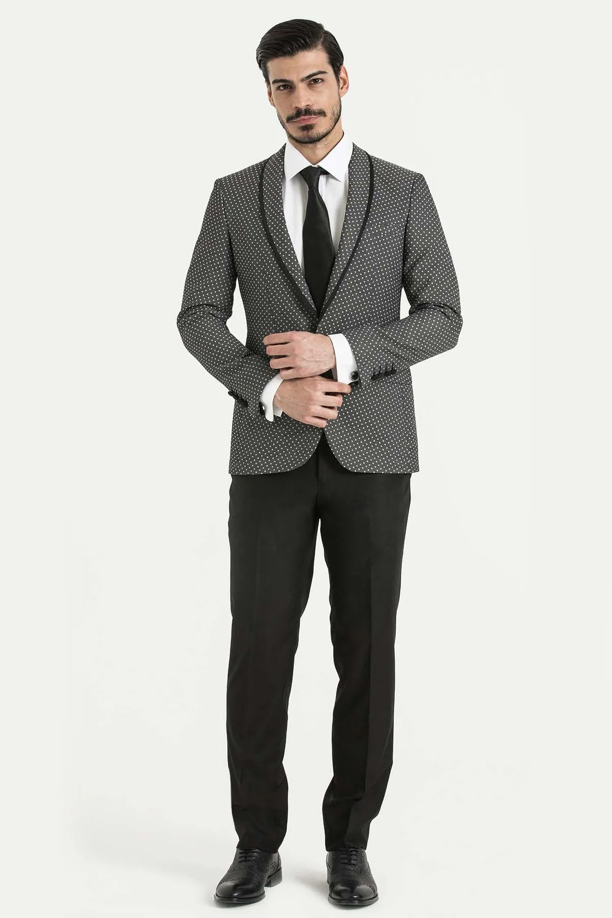 Slim Fit Notch Lapel Gray Casual Blazer