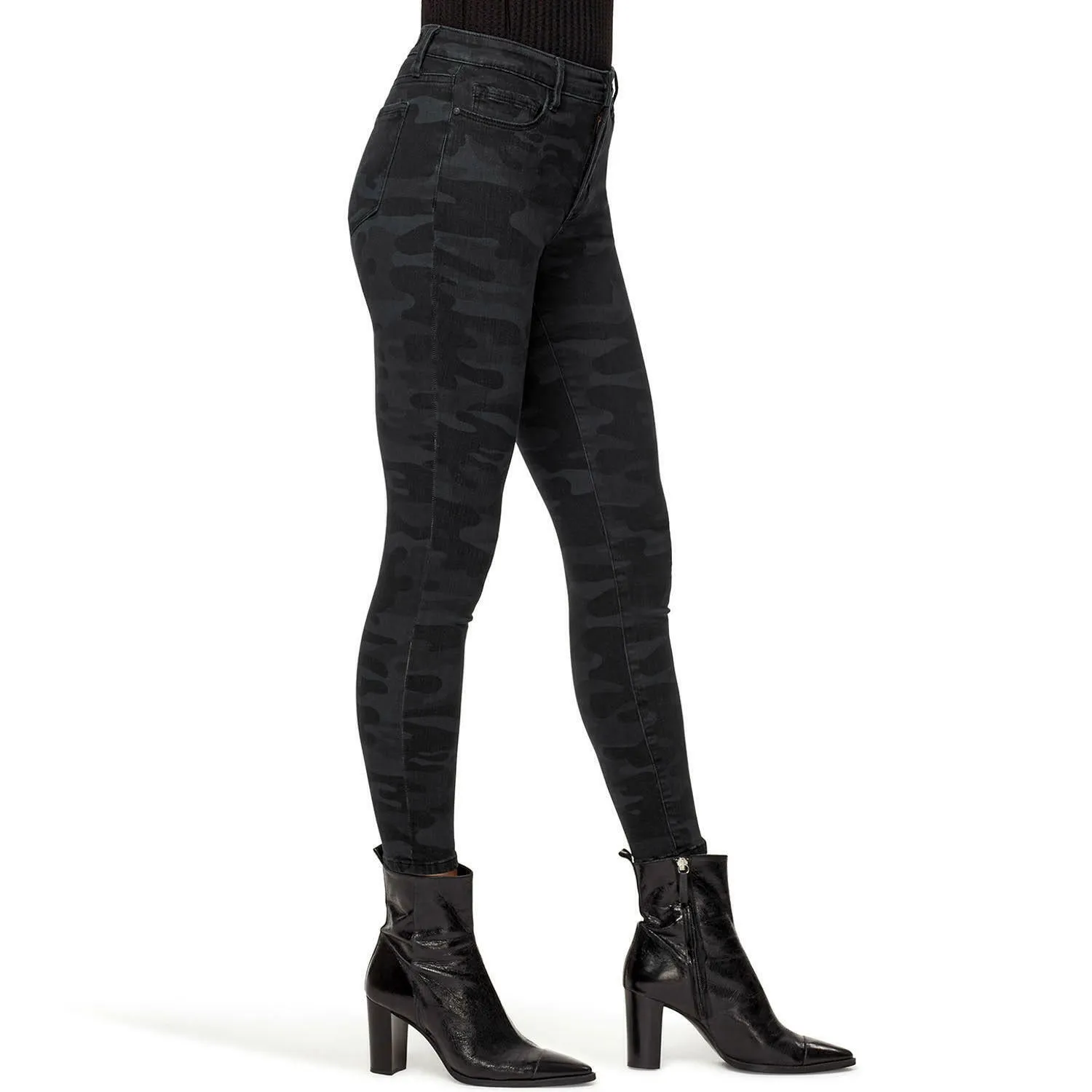 Social Standard by Sanctuary Women's Black Camo Mid-Rise Ankle Skinny Jeans