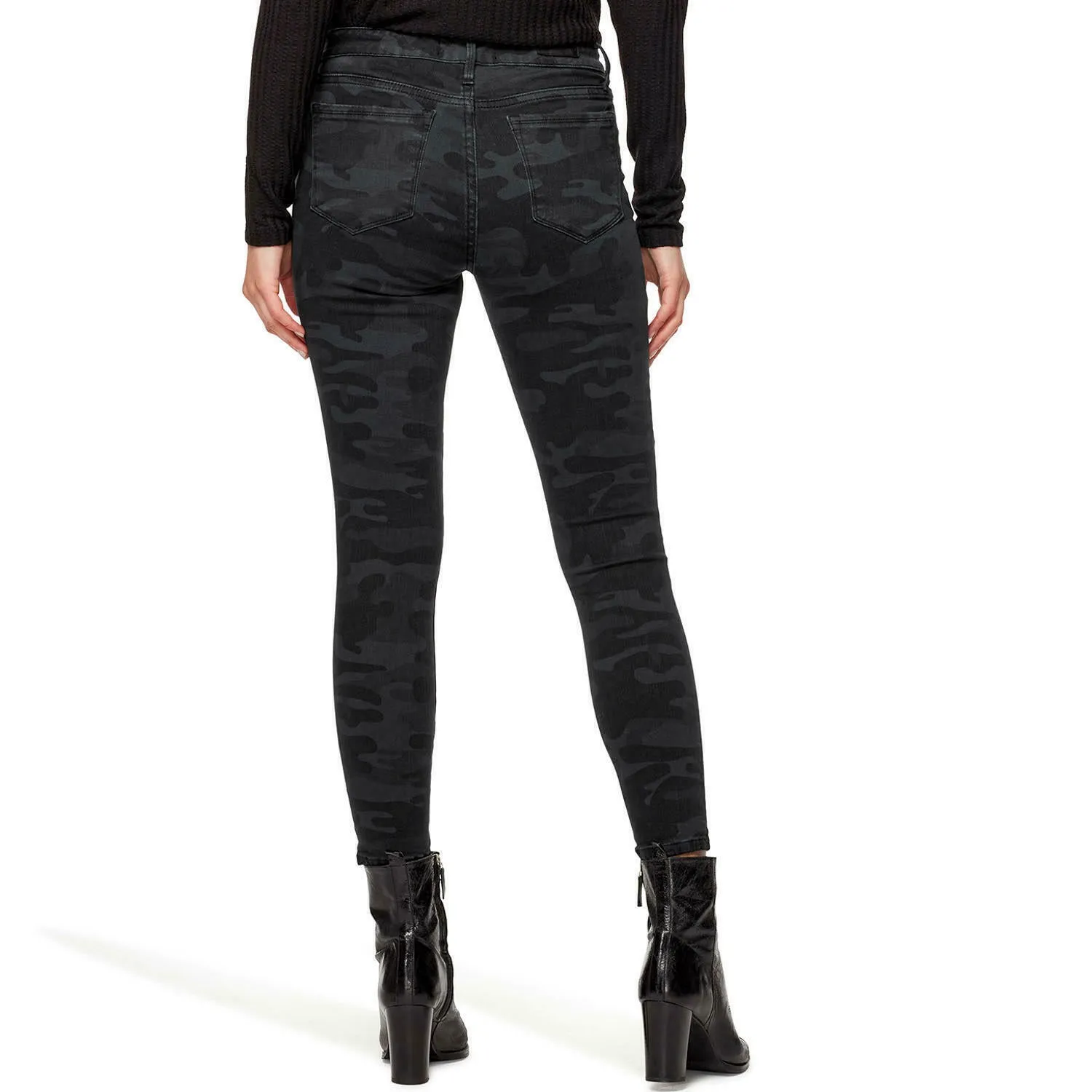 Social Standard by Sanctuary Women's Black Camo Mid-Rise Ankle Skinny Jeans