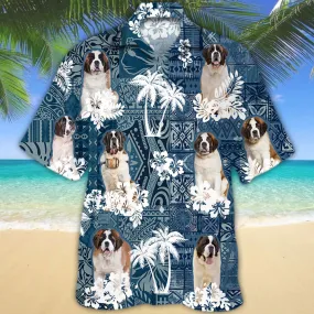 St Bernard Hawaiian Shirt, Flowers Aloha Shirt For Dog Lovers, Men's Hawaiian shirt, Women's Hawaiian shirt