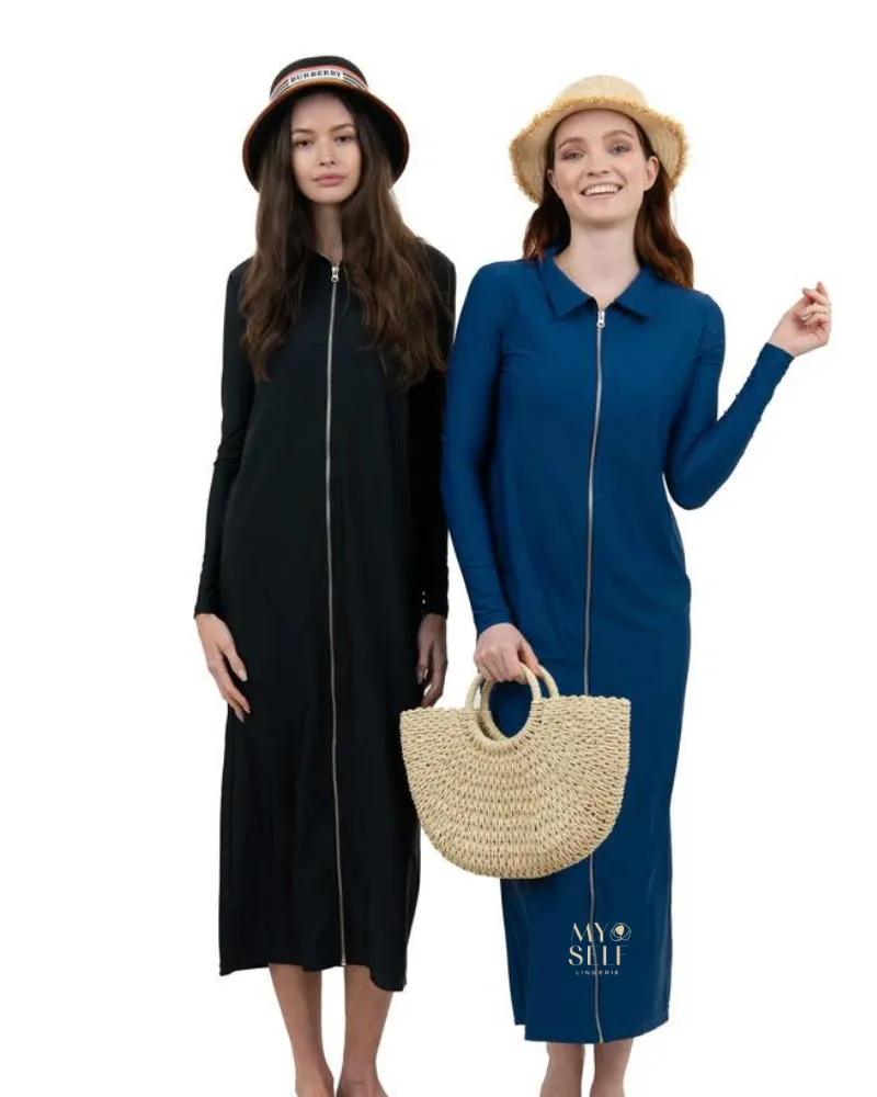 Undercover Waterwear Black Full Zip Maxi Swim Dress