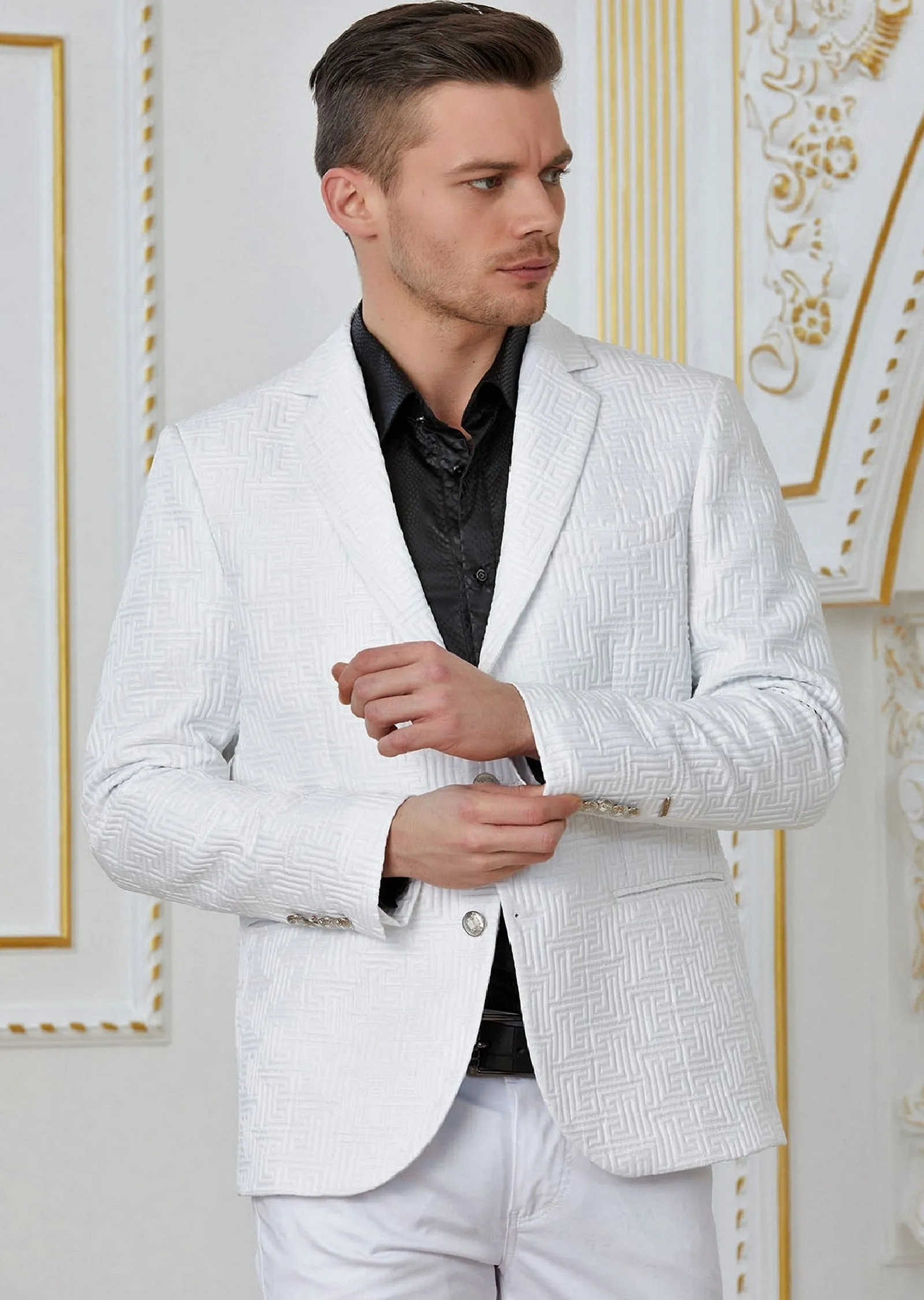 White Meander Emboss Blazer