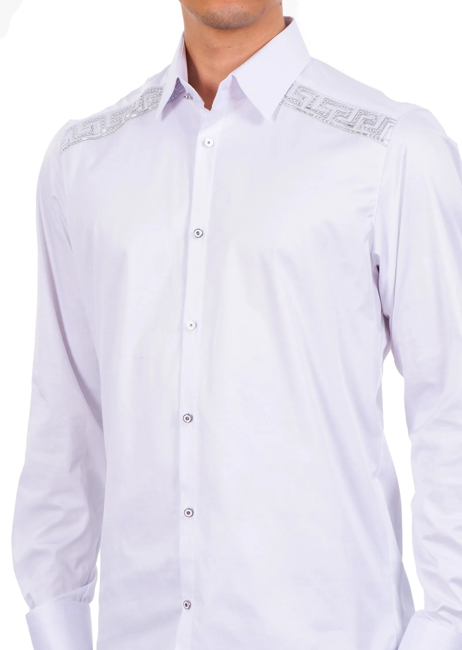 White Silver Shoulder Rhinestone Shirt