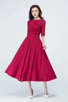 wine red party linen dress summer 1705