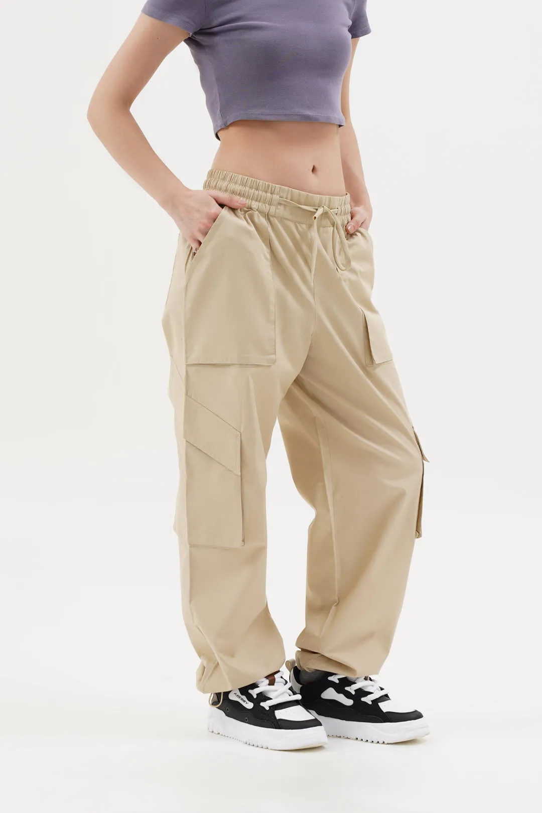 Women NOMAD Beige Parachute Pants