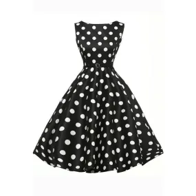 Women Sleeveless Large Swing Polka Dot Twirling Dress - WDC60106