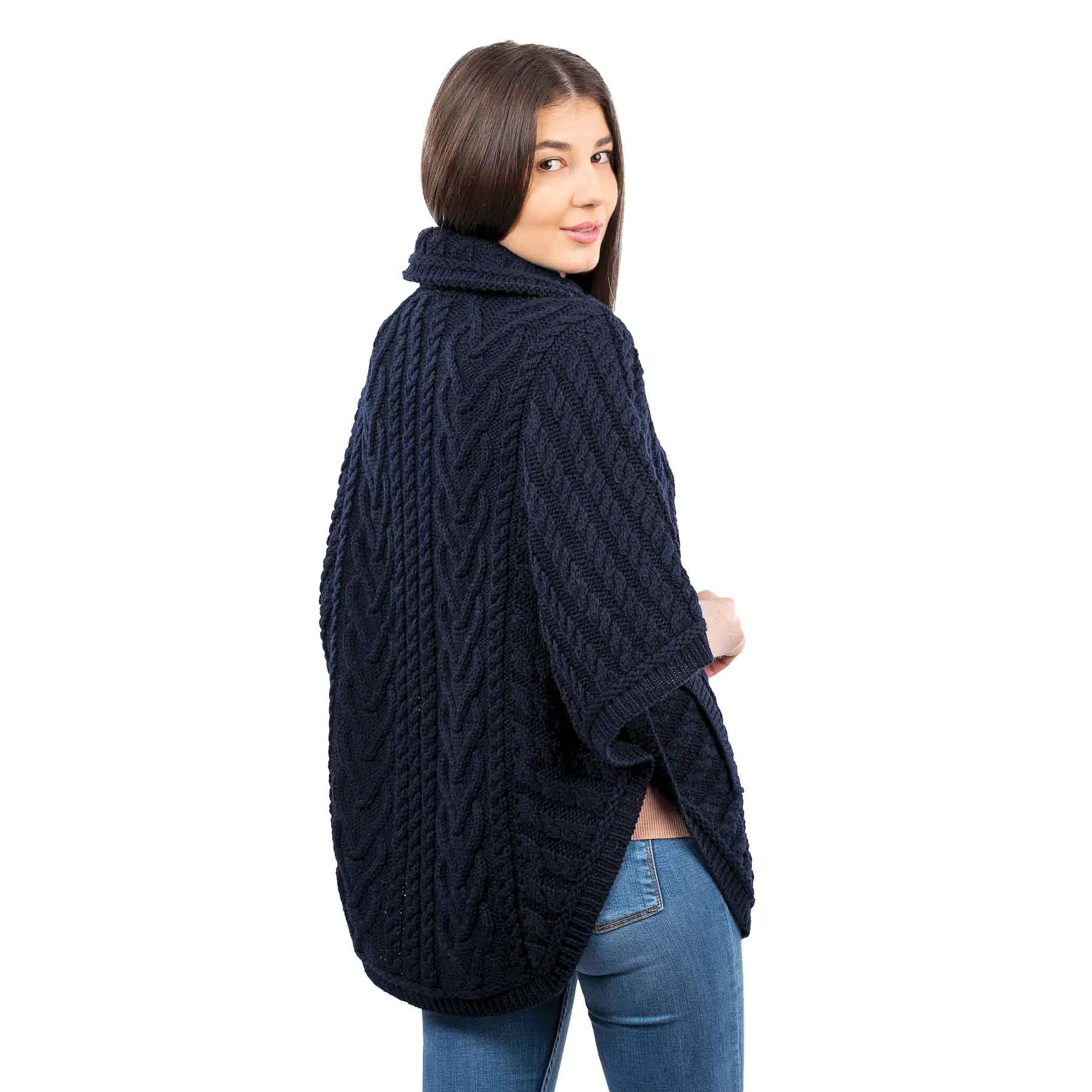 Women's Funnel Neck Poncho Jacket, Navy