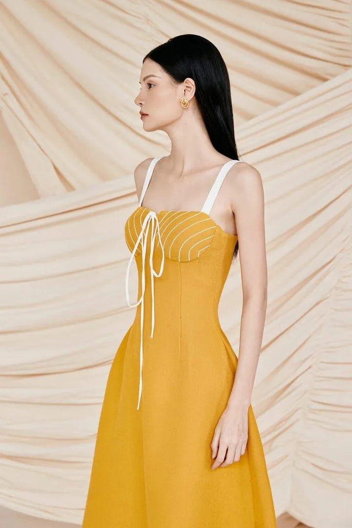 Yellow strappy midi dress-ZOLA